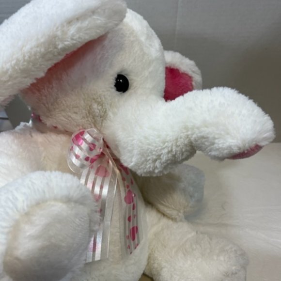 SOFT White Elephant Aurora Stuffed Toy Pink Heart Ribbon Plush 13" - Picture 9 of 9
